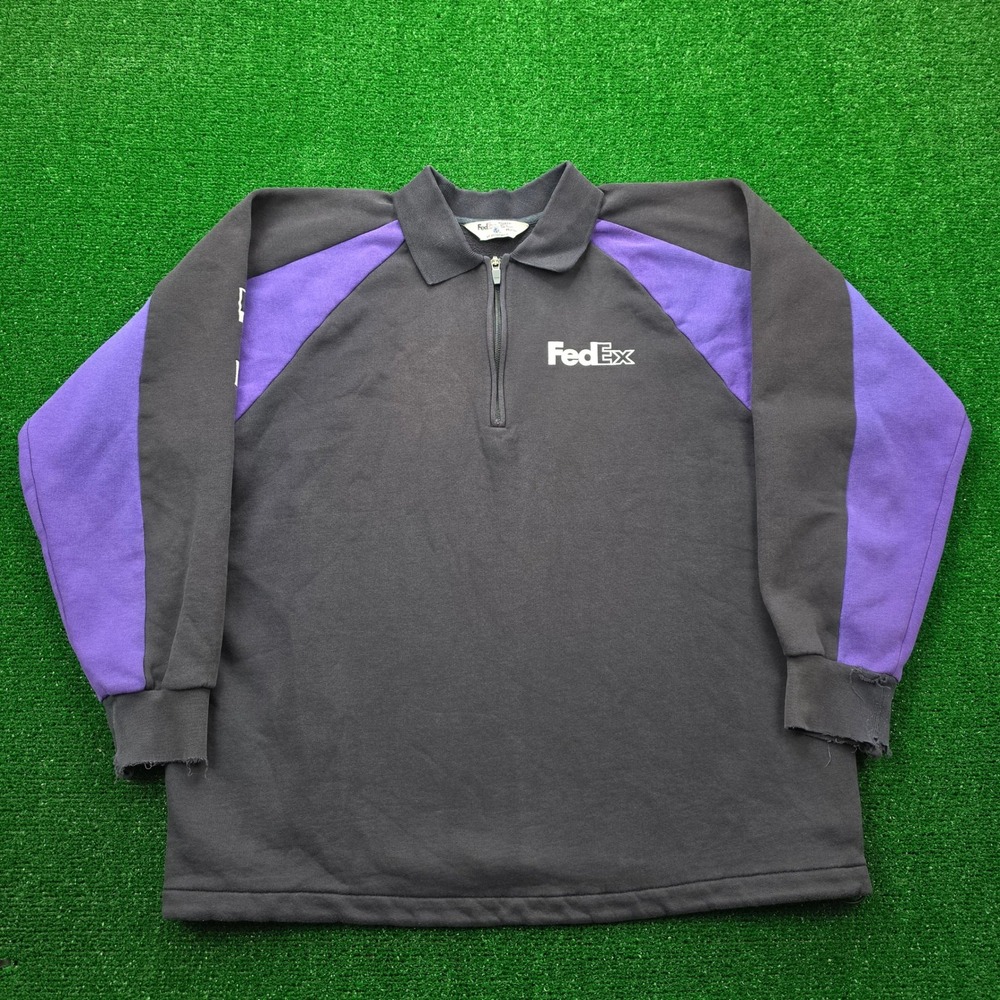 Fedex Employee Quarter Zip Sweater Mens Large Black Purple Uniform Work Wear